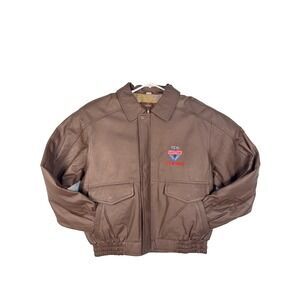 Handyman Club of America Life Member 100% Leather Bomber Jacket Large Brown Zip